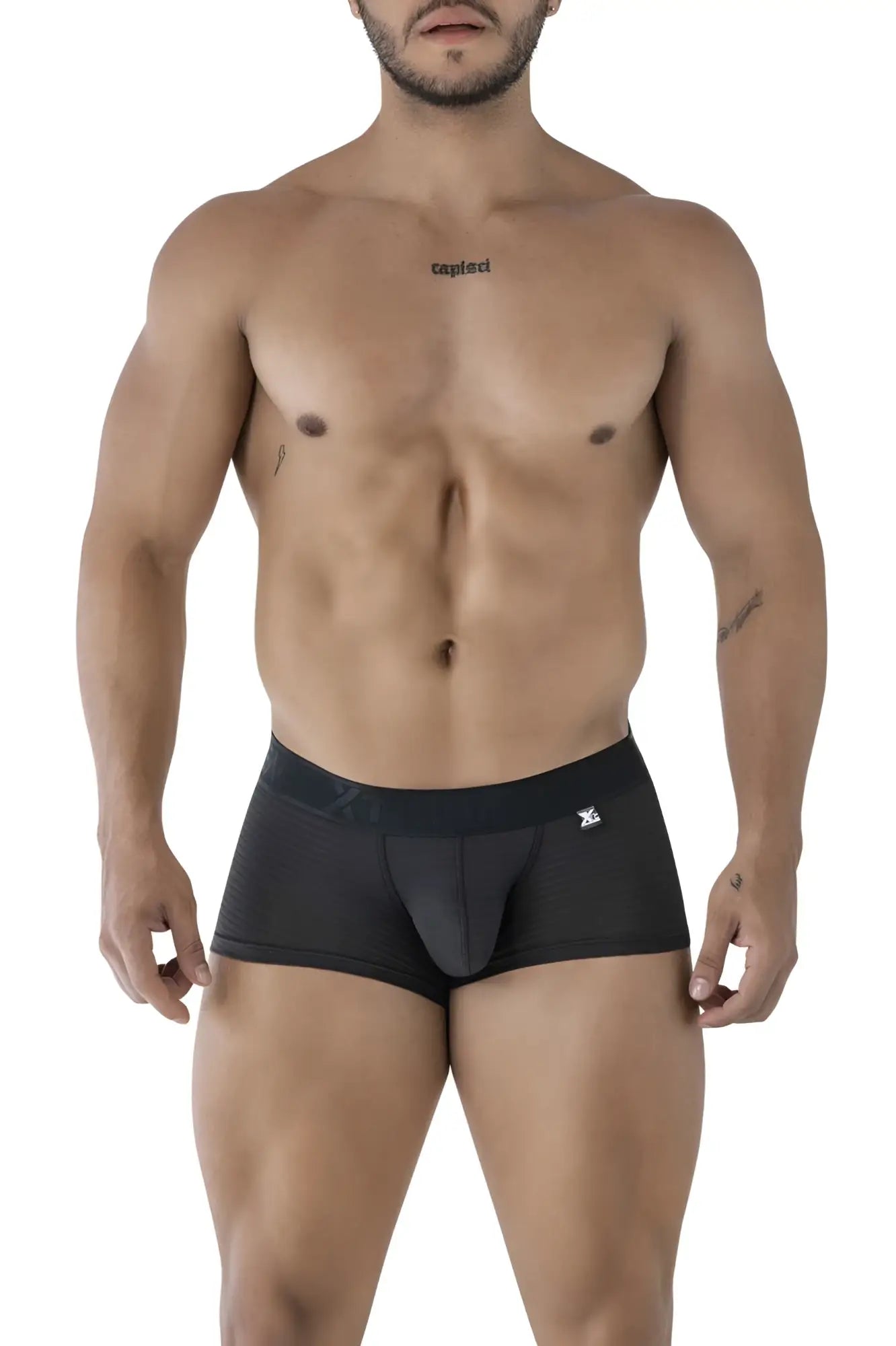 Black xtremen 91209b microfiber trunks with contoured pouch elastic waistband and small white logo on front