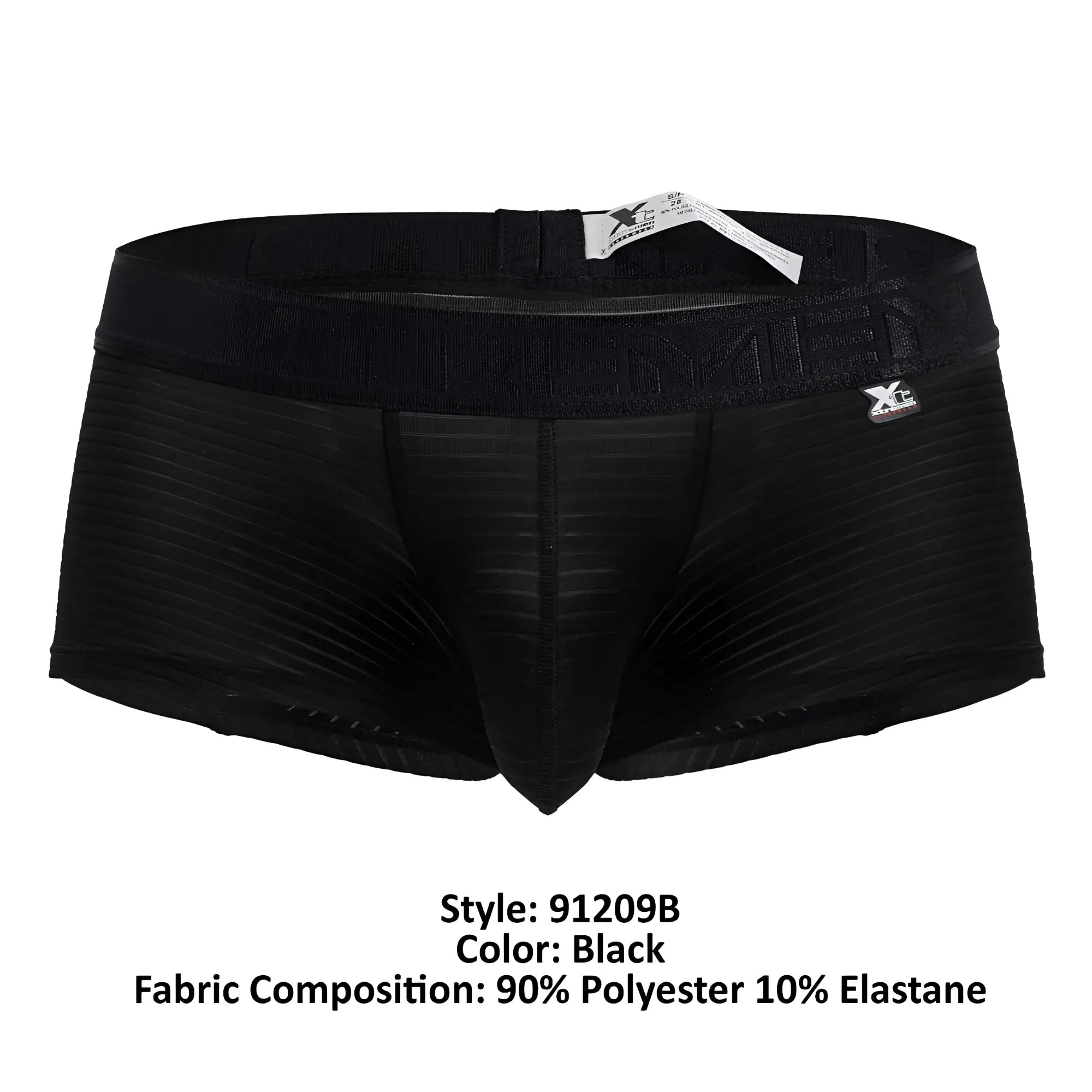 Black xtremen 91209b microfiber trunks with ribbed fabric and elastic waistband featuring brand logo