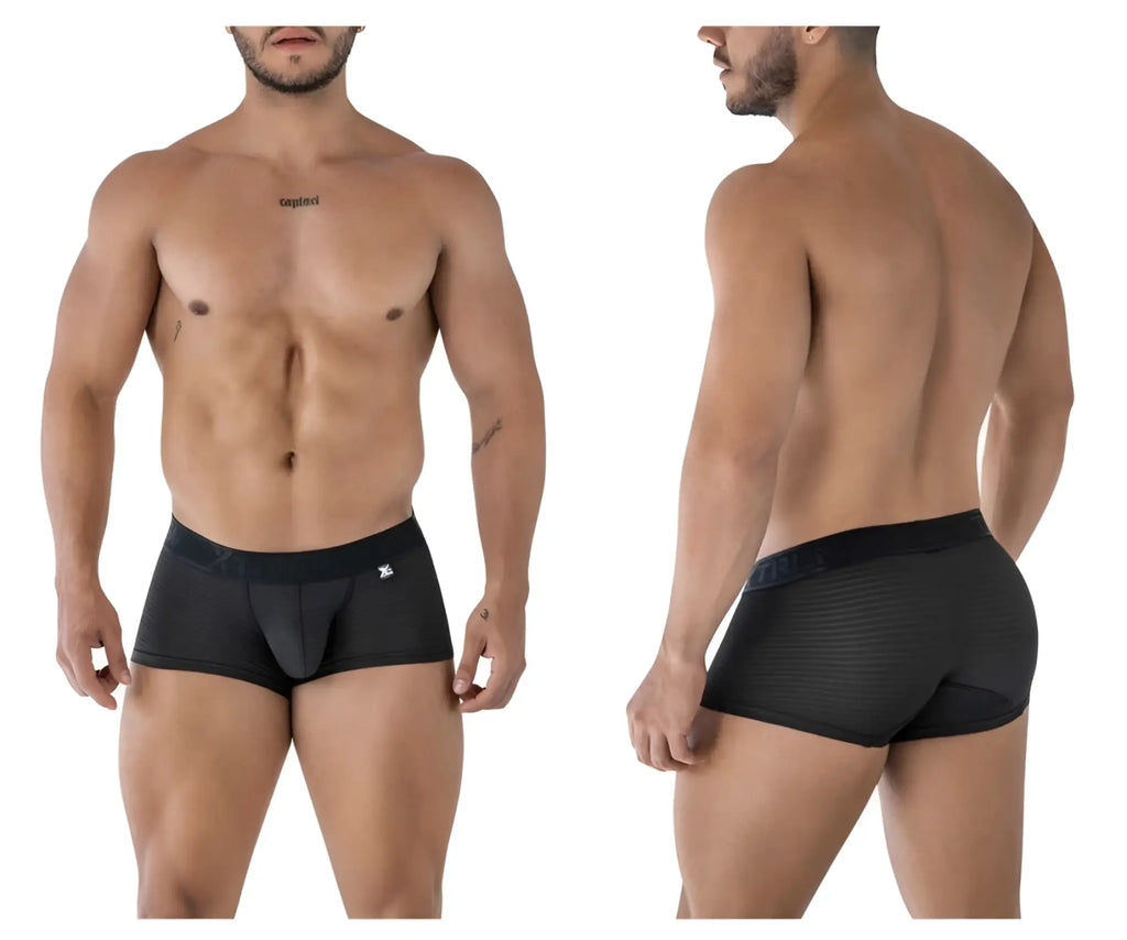 Xtremen 91209b black microfiber trunks with textured waistband and subtle logo on the side