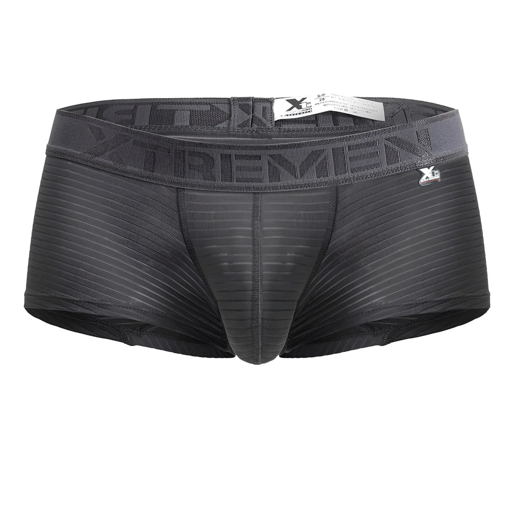 Black xtremen 91209b microfiber trunks with ribbed fabric and branded elastic waistband in gray color