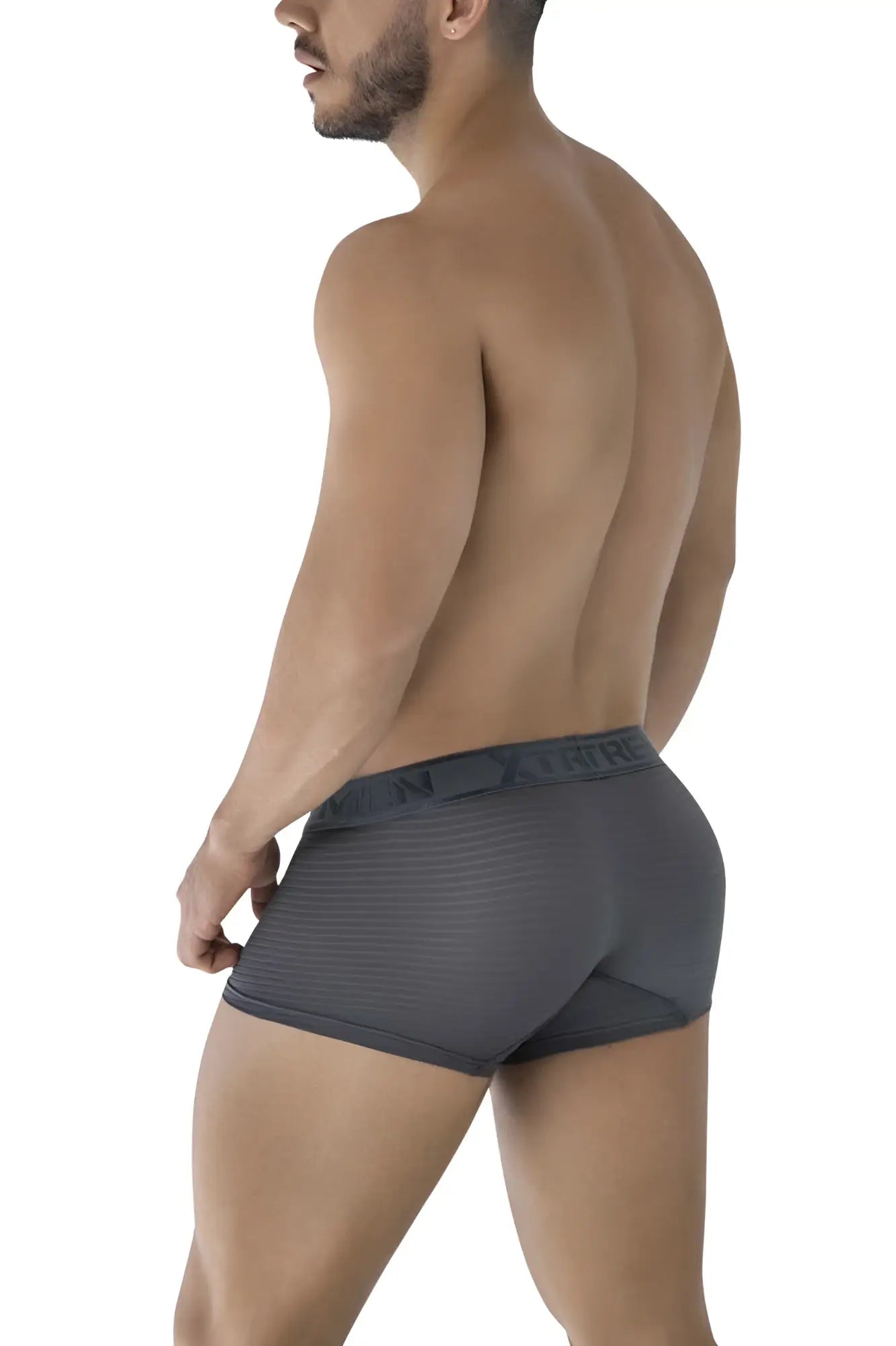 Dark gray xtremen 91209b microfiber trunks with ribbed texture and branded waistband for comfortable wear