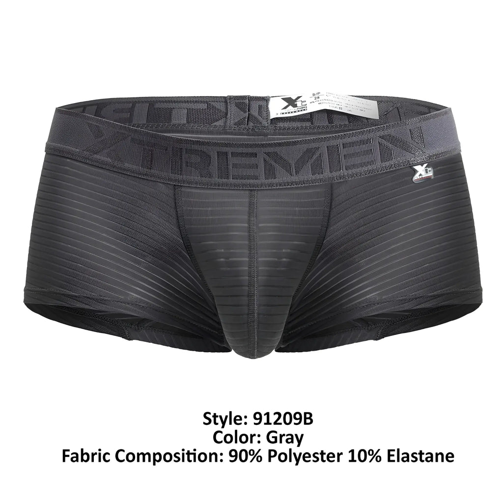 Gray xtremen 91209b microfiber trunks with ribbed texture and branded waistband for comfortable men’s boxer briefs