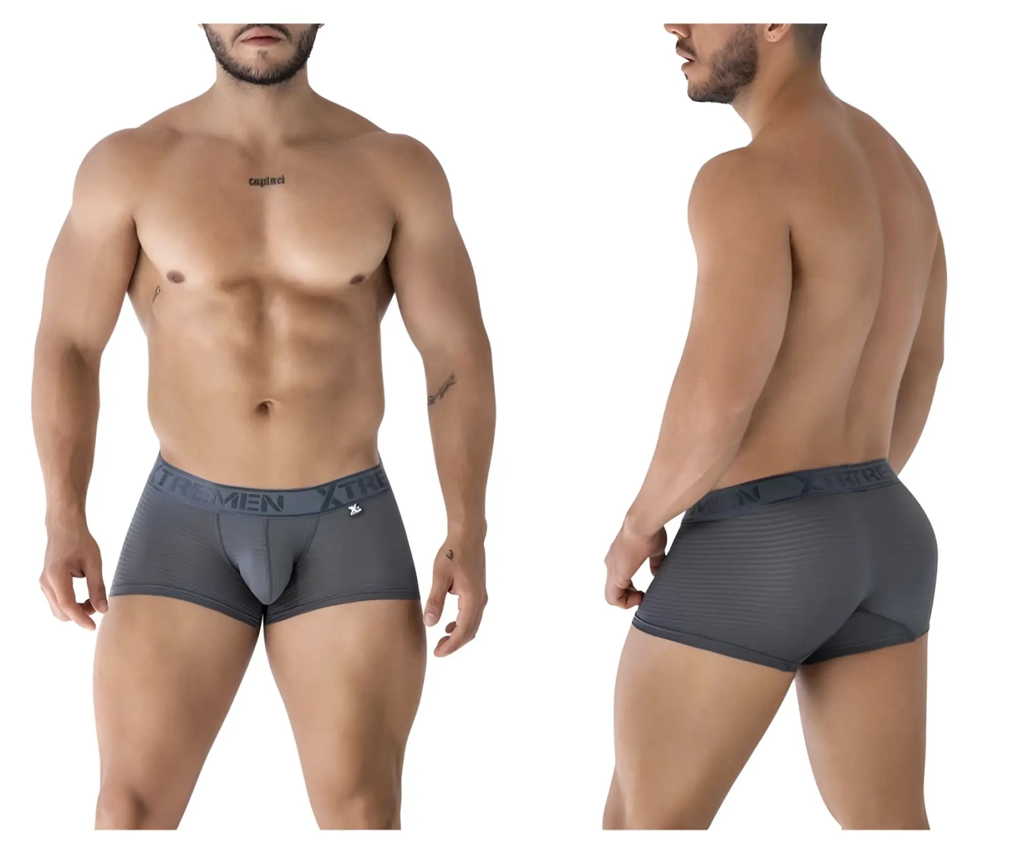 Gray xtremen 91209b microfiber trunks with textured waistband and the men xtr branding on the front