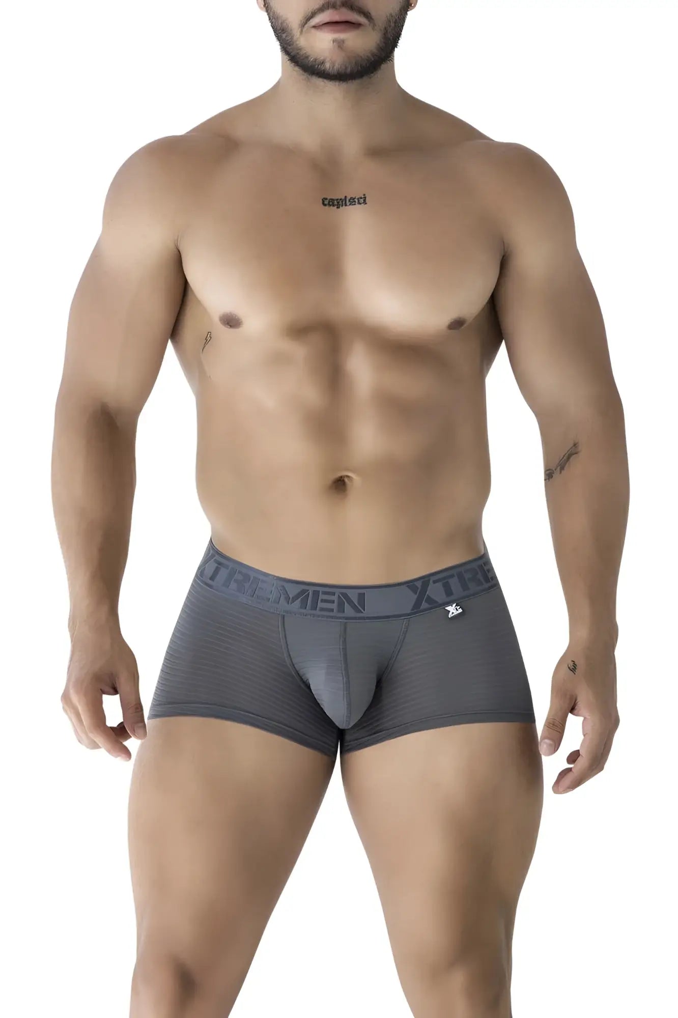 Gray xtremen 91209b microfiber trunks with textured fabric and the men branding on the waistband
