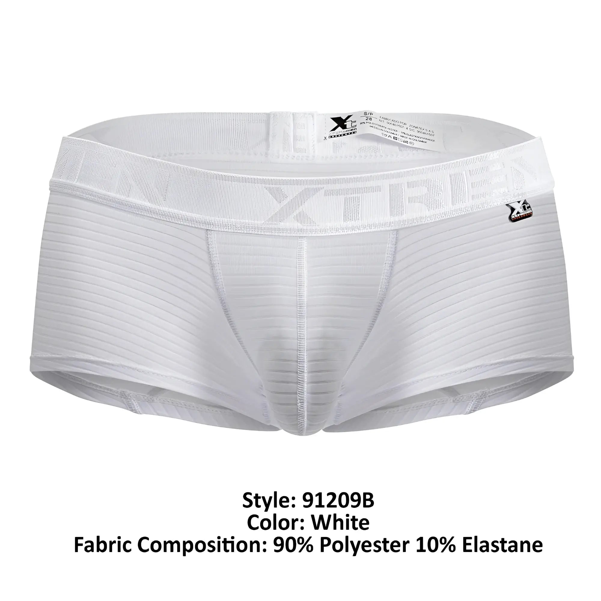 White xtremen 91209b microfiber trunks with ribbed texture and elastic waistband featuring xtreme logo