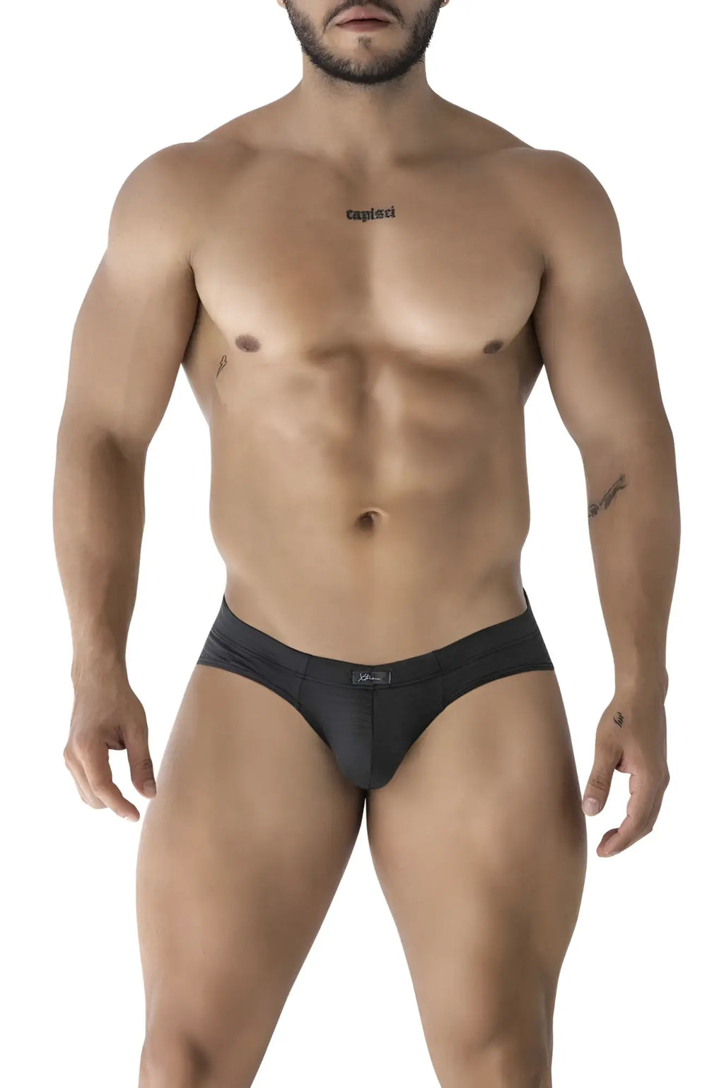 Black xtremen 91210b microfiber briefs with sleek form-fitting design and subtle waistband logo in black