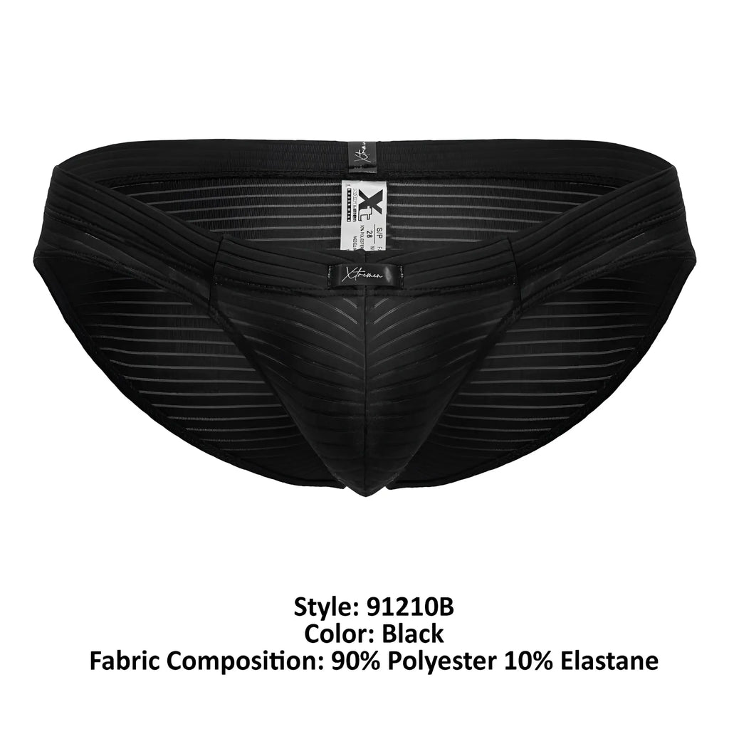 Xtremen 91210B microfiber black men’s briefs with subtle striped texture and reinforced waistband