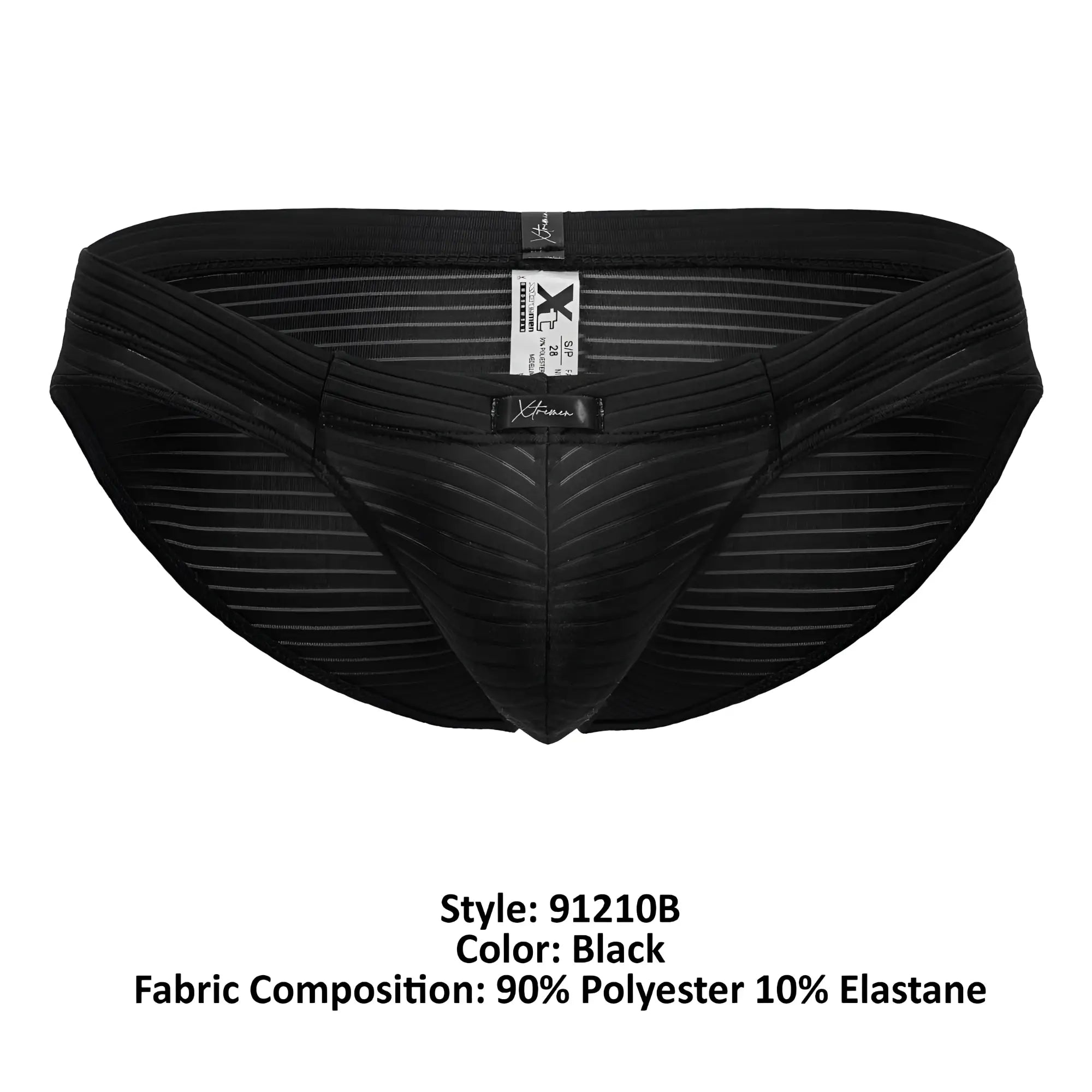 Xtremen 91210B microfiber black men’s briefs with subtle striped texture and reinforced waistband