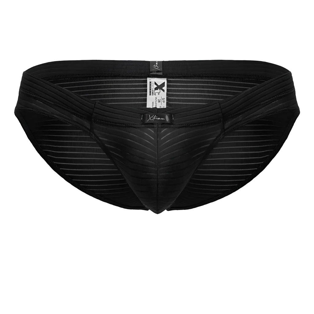 Black xtremen 91210b microfiber briefs with subtle vertical stripes and branded tag in textured fabric