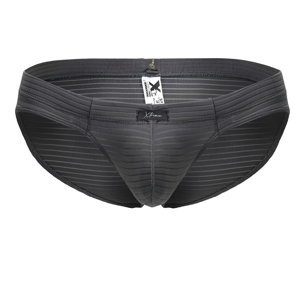 Dark gray striped xtremen 91210b microfiber briefs for men with textured fabric and branded tag visible