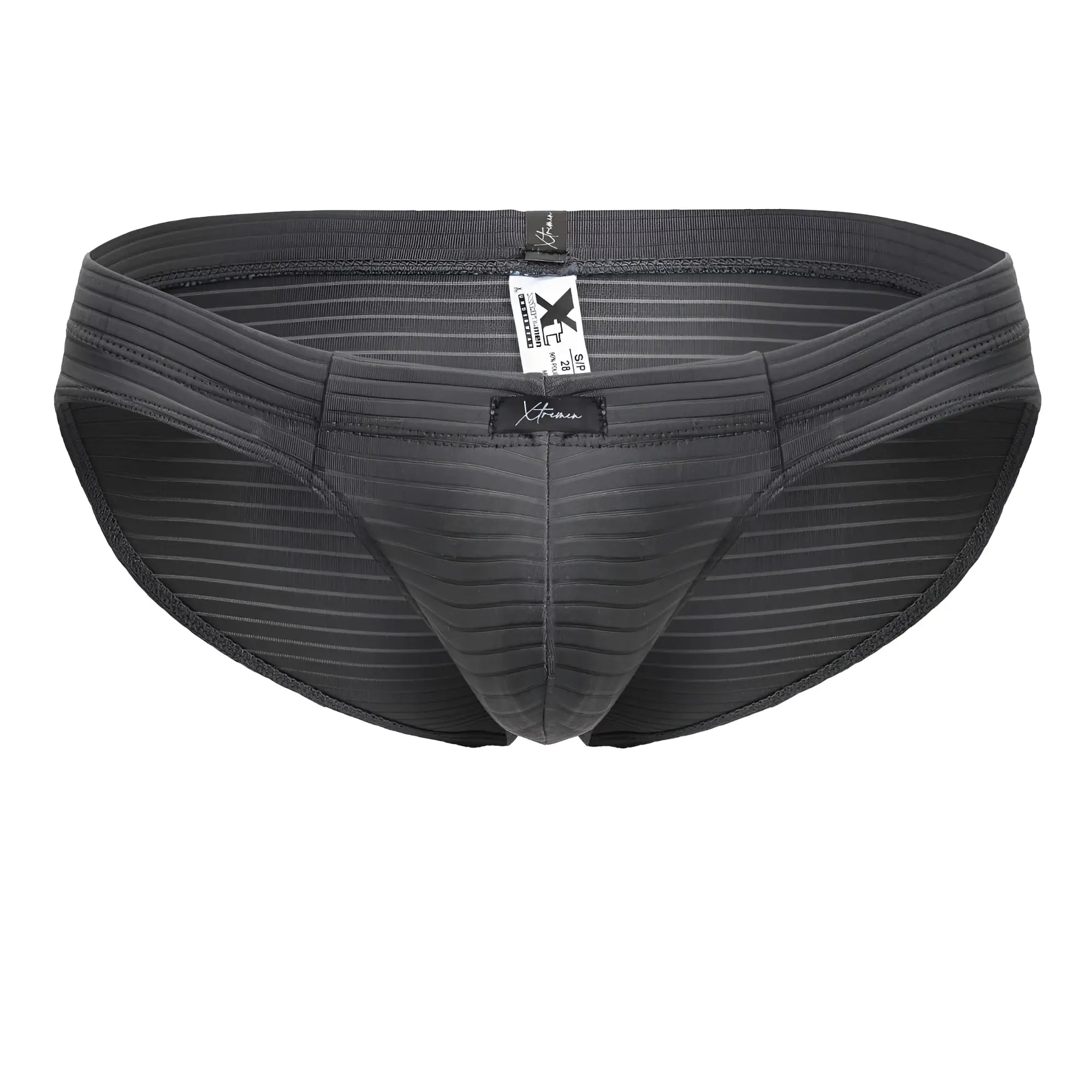 Dark gray striped xtremen 91210b microfiber briefs for men with textured fabric and branded tag visible