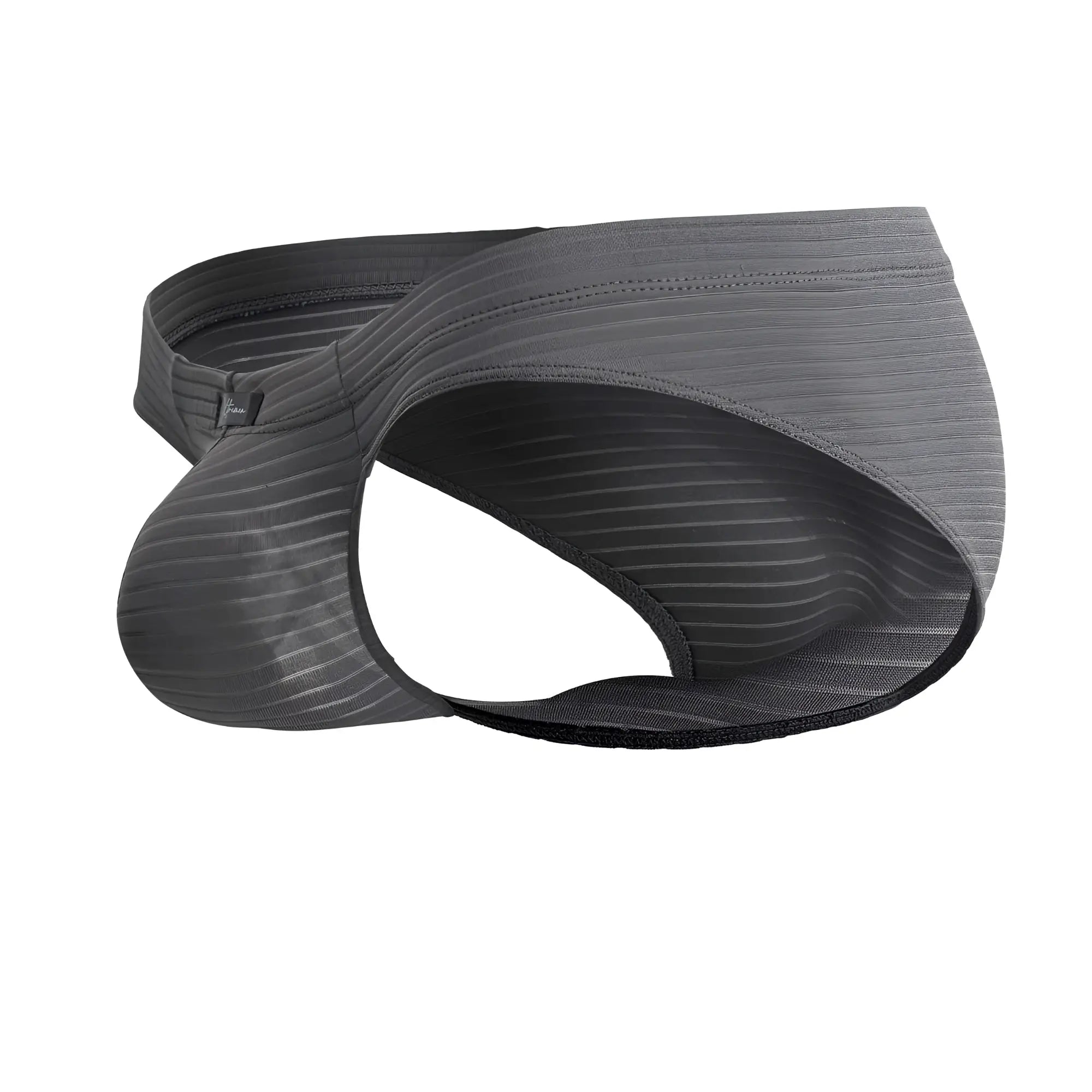 Gray xtremen 91210b microfiber men’s briefs with gray stripes contoured design and black trim front view