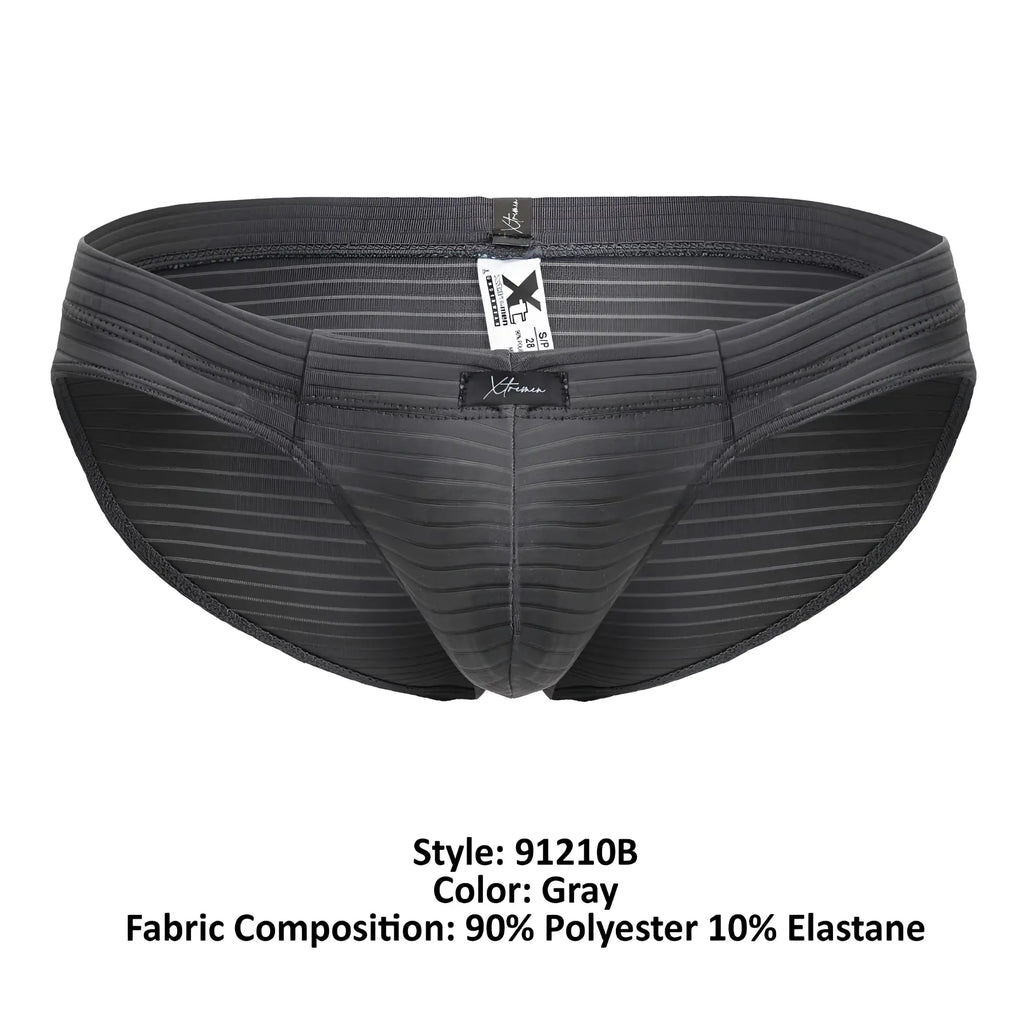 Gray striped xtremen 91210b microfiber briefs made of 90% polyester and 10% elastane for men