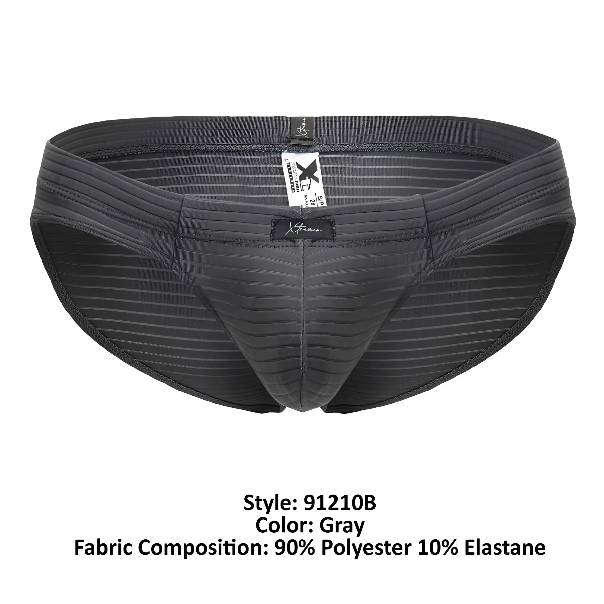 Gray striped xtremen 91210b microfiber briefs made of 90% polyester and 10% elastane for men