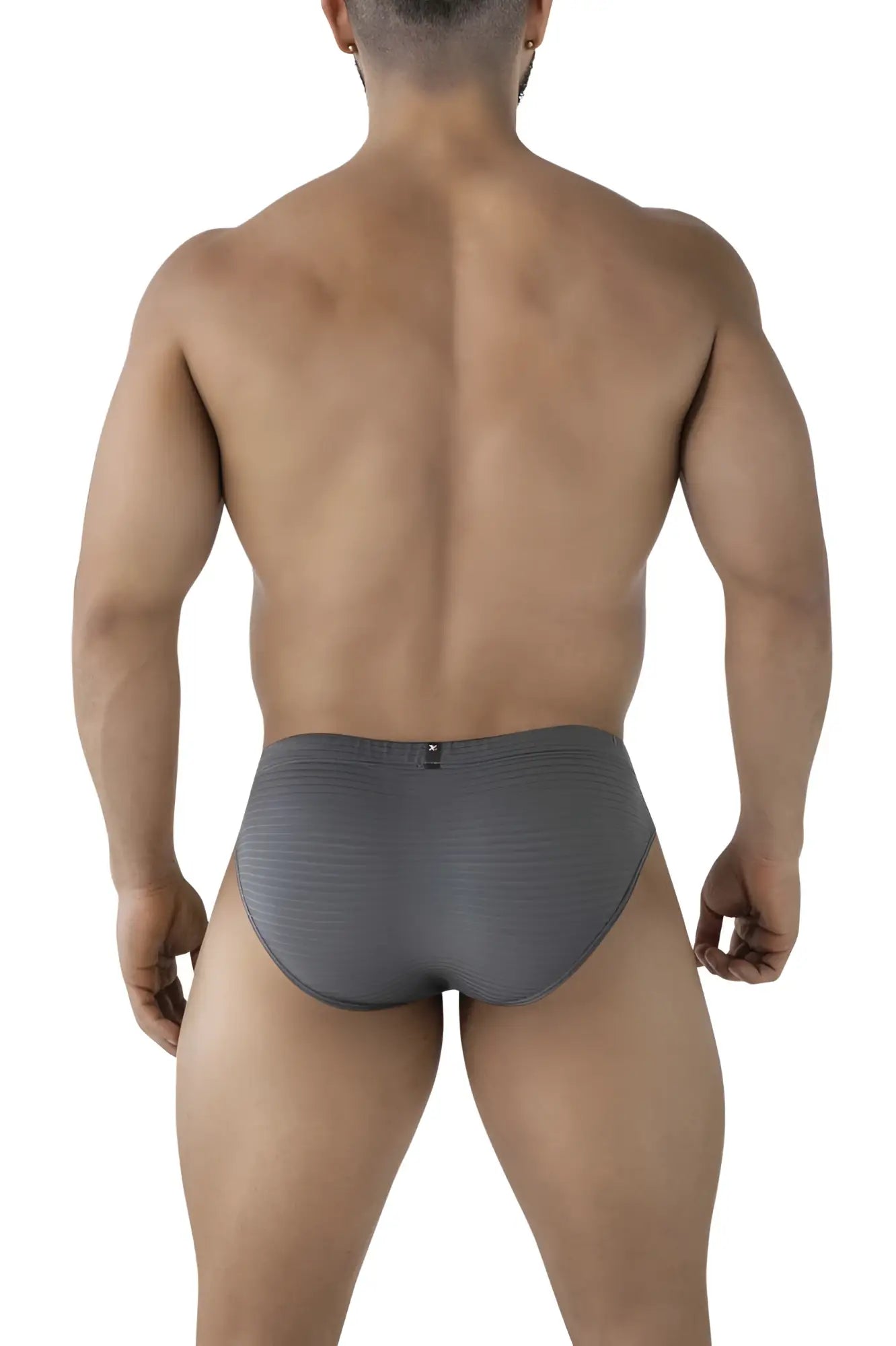 Gray xtremen 91210b microfiber briefs with subtle ribbed texture and small black logo on waistband