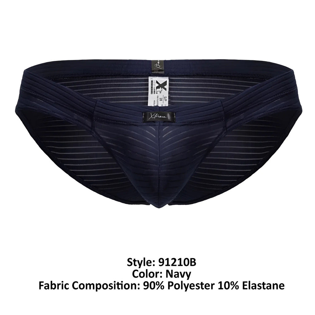 Navy xtremen 91210b microfiber men’s briefs with subtle horizontal stripes and branded waistband label