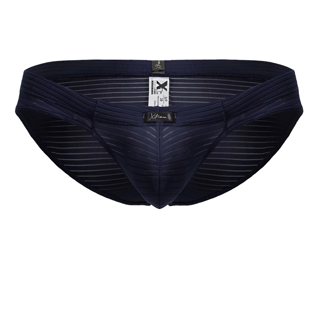 Navy xtremen 91210b microfiber briefs for men featuring striped design and subtle textured pattern with branded tags