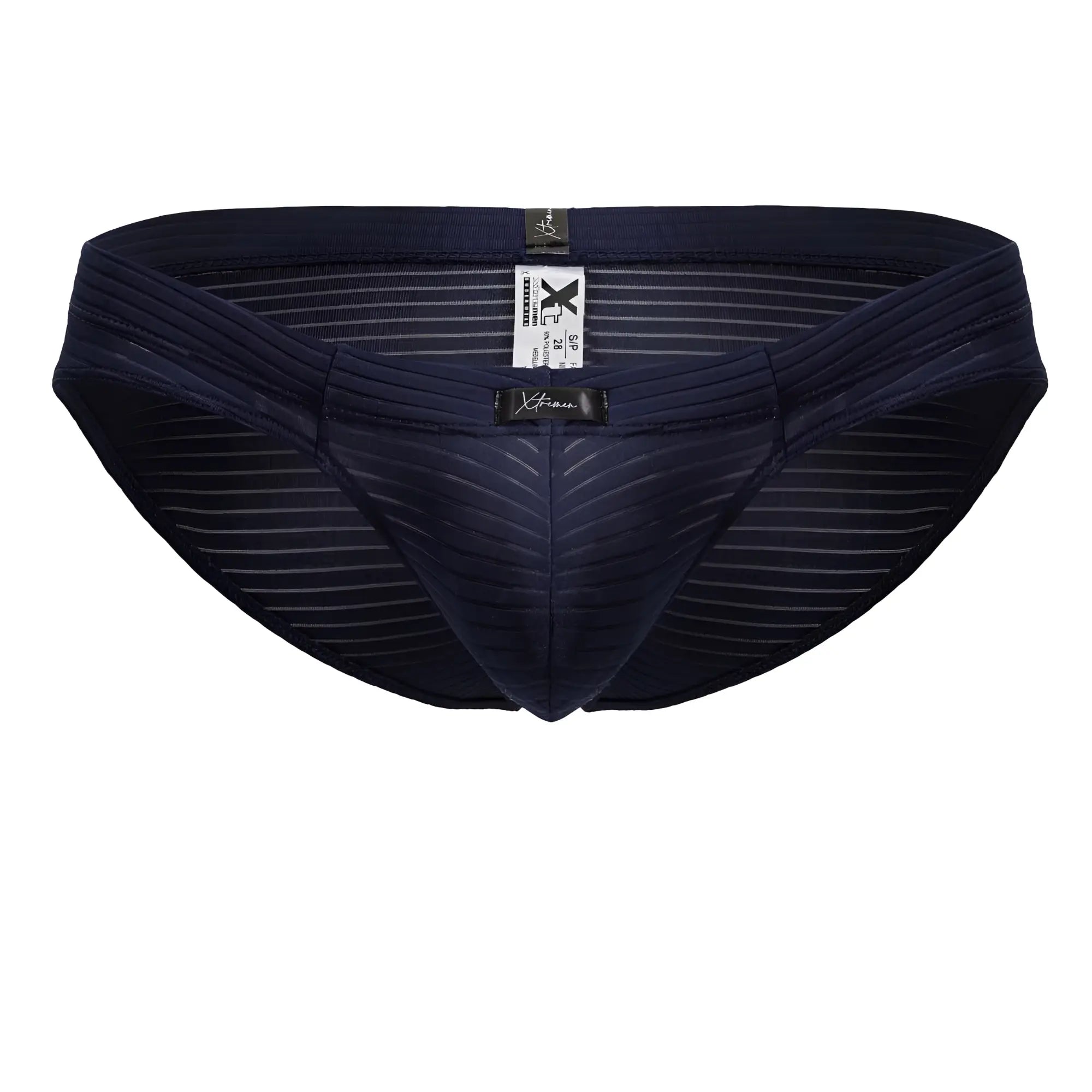 Navy xtremen 91210b microfiber briefs for men featuring striped design and subtle textured pattern with branded tags