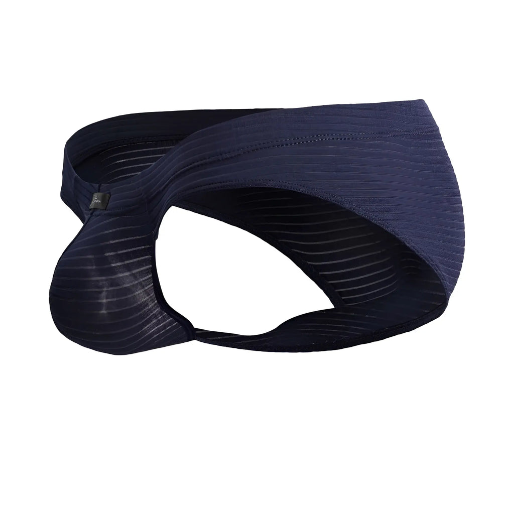 Navy blue striped men’s briefs with textured microfiber fabric from Xtremen 91210B for comfortable everyday wear
