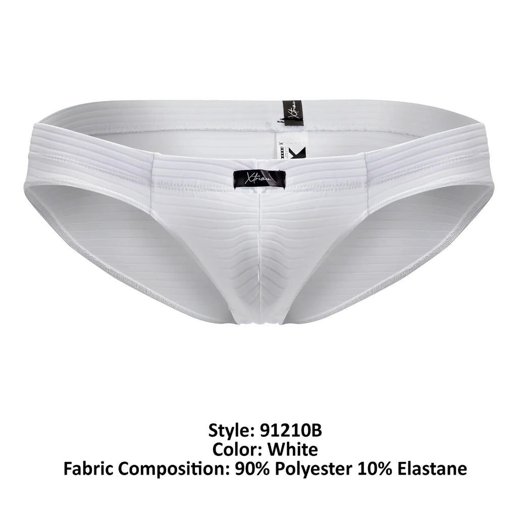 White xtremen 91210b microfiber briefs with ribbed texture and elastic waistband featuring brand label