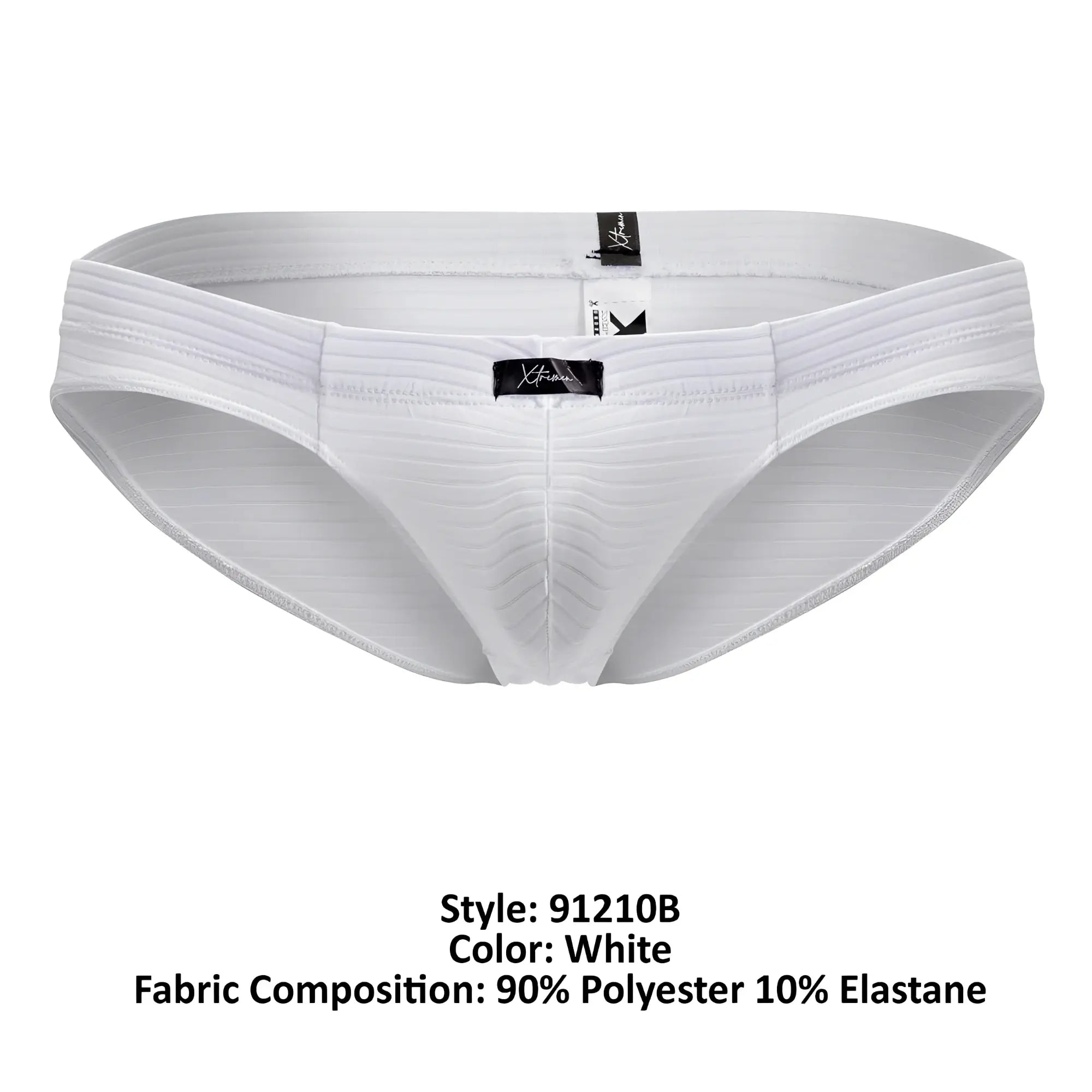 White xtremen 91210b microfiber briefs with ribbed texture and elastic waistband featuring brand label