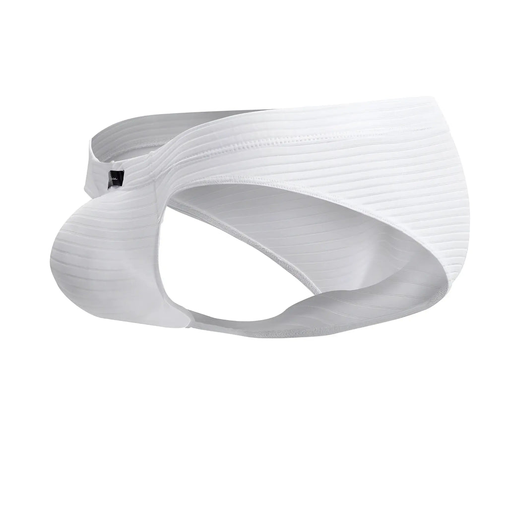 Xtremen 91210B white microfiber briefs with a sleek contoured ribbed cotton design front view