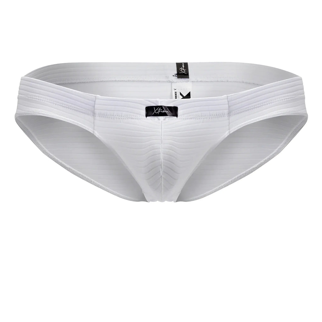 White ribbed cotton Xtremen 91210B microfiber briefs with sleek contoured design and black brand tags