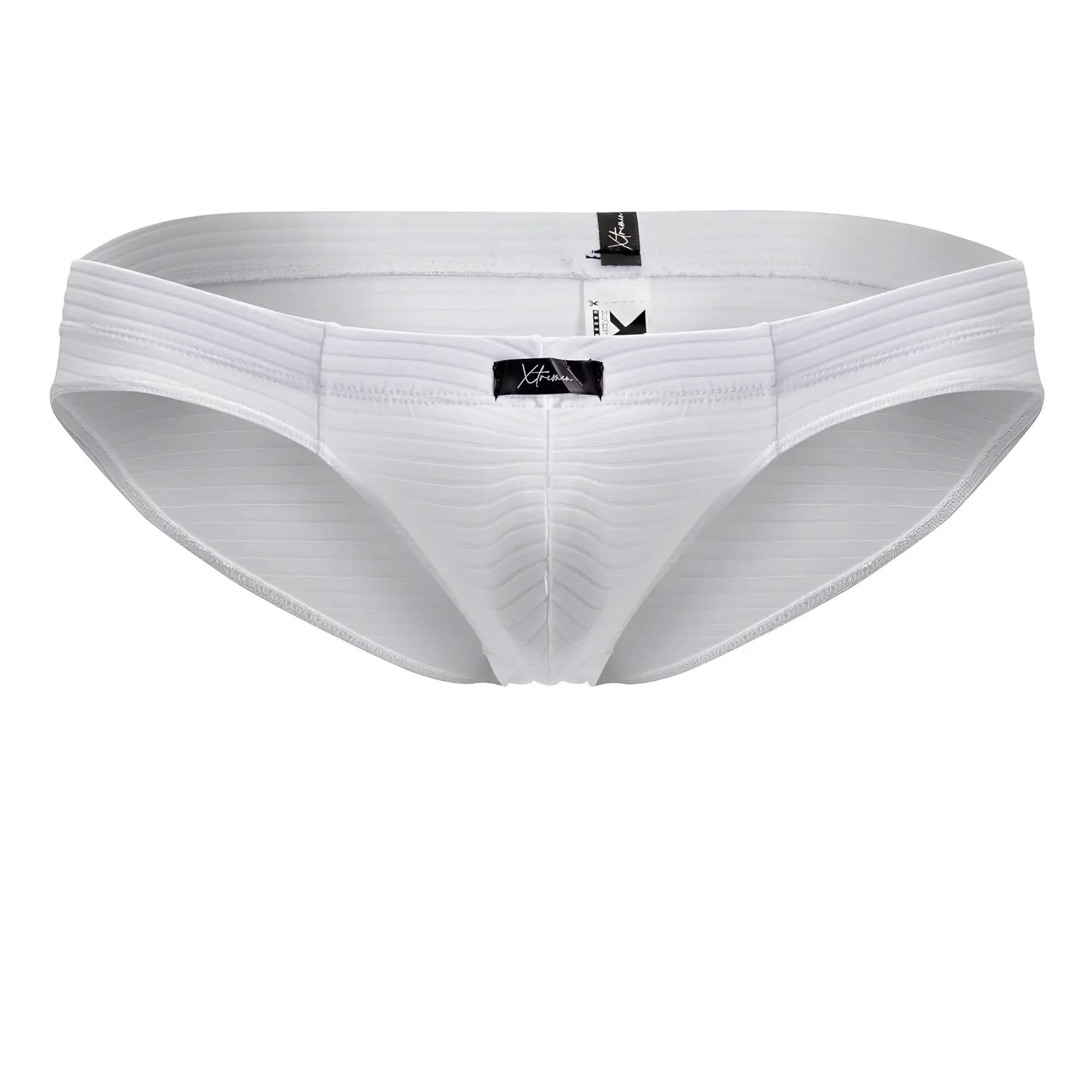 White ribbed cotton Xtremen 91210B microfiber briefs with sleek contoured design and black brand tags