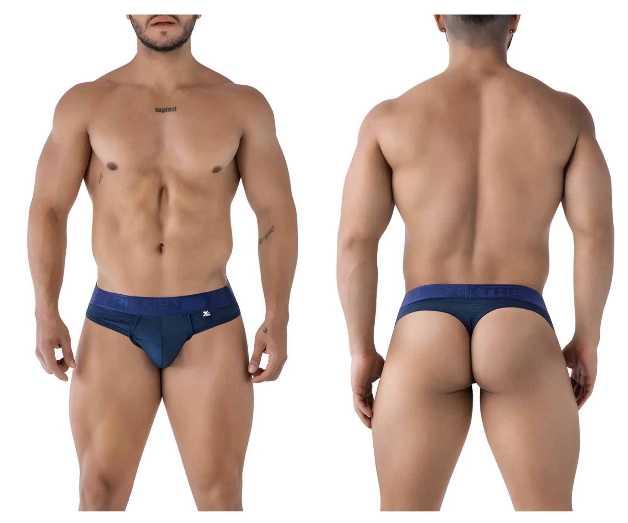 Navy blue xtremen 91211b microfiber men’s briefs with subtle textured fabric and branded waistband