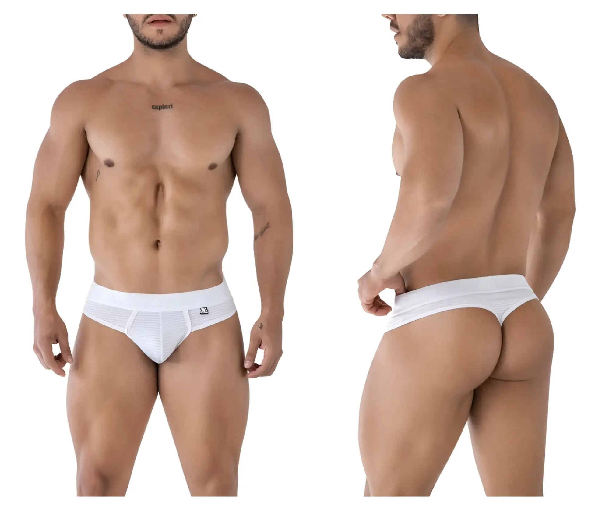White xtremen 91211b microfiber thongs with textured front panel and small logo on waistband