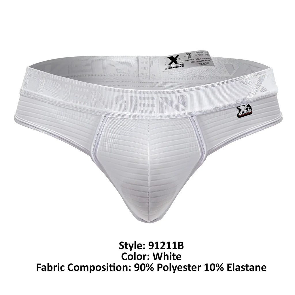 White xtremen 91211b microfiber thongs with ribbed fabric and subtle x branding on the waistband