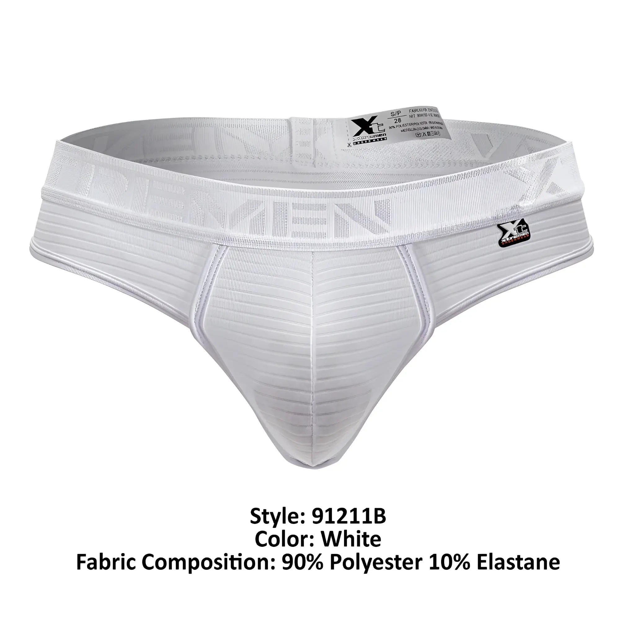White xtremen 91211b microfiber thongs with ribbed fabric and subtle x branding on the waistband