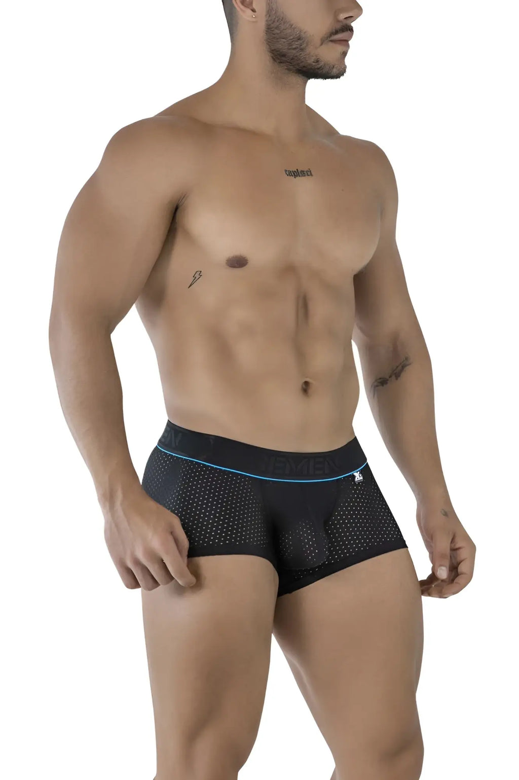 Black xtremen 91212b microfiber trunks with blue trim tempo waistband featuring breathable mesh boxer briefs
