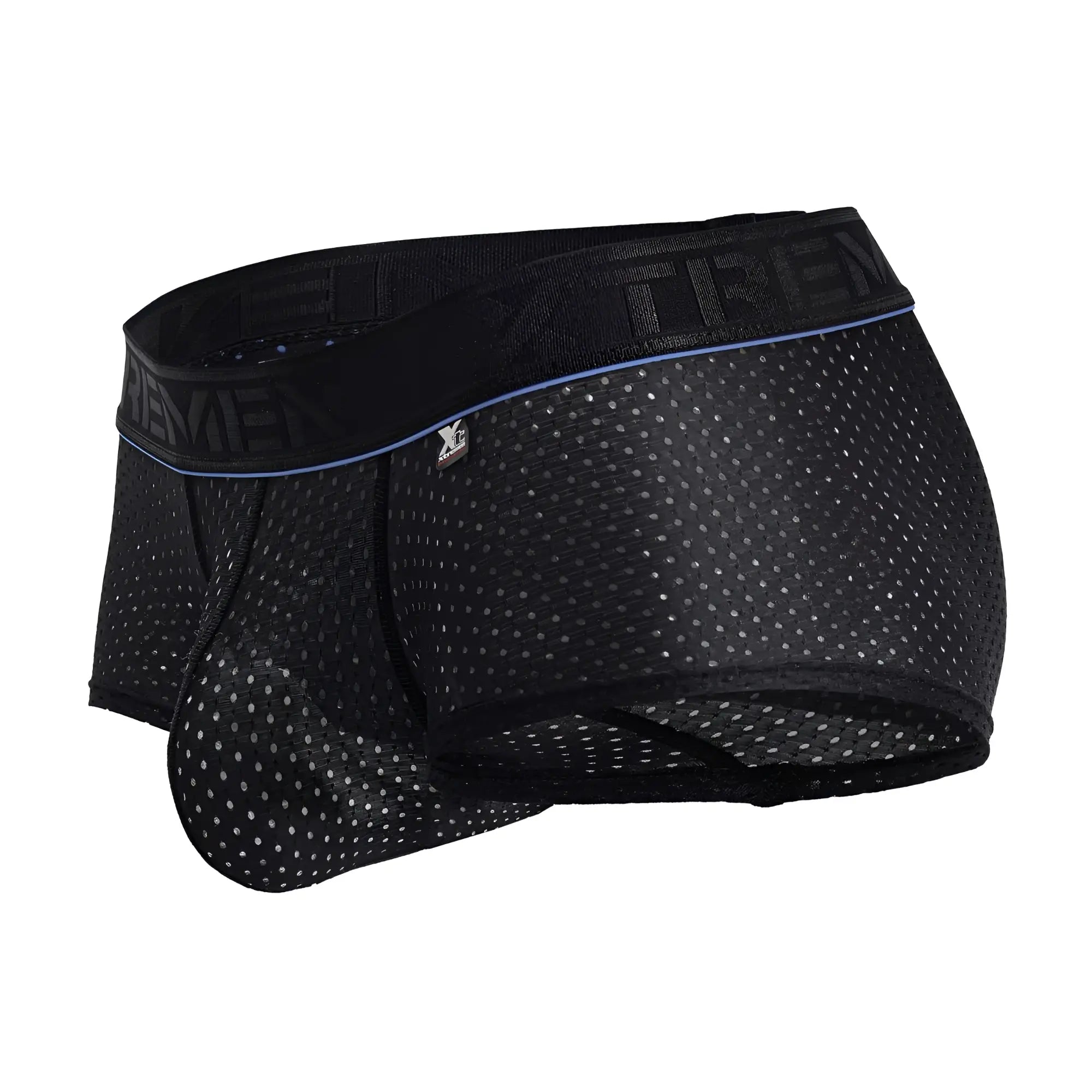 Xtremen 91212b black microfiber mesh briefs with subtle blue trim and embossed branding on waistband