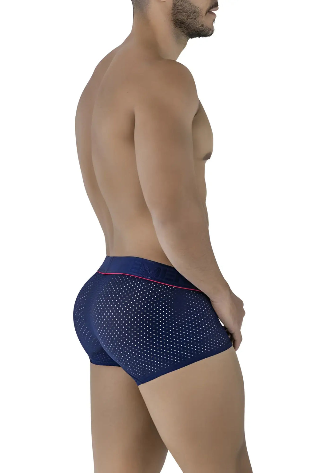 Navy xtremen 91212b microfiber trunks with pink trim waistband featuring perforated fabric for breathability