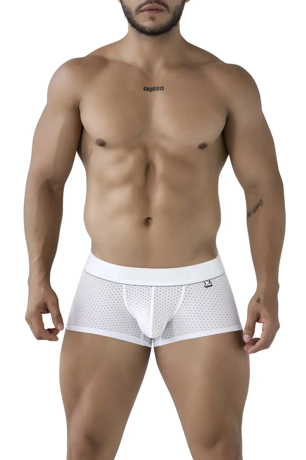 Xtremen 91212B microfiber white mesh briefs with solid waistband and subtle perforated pattern for breathable comfort