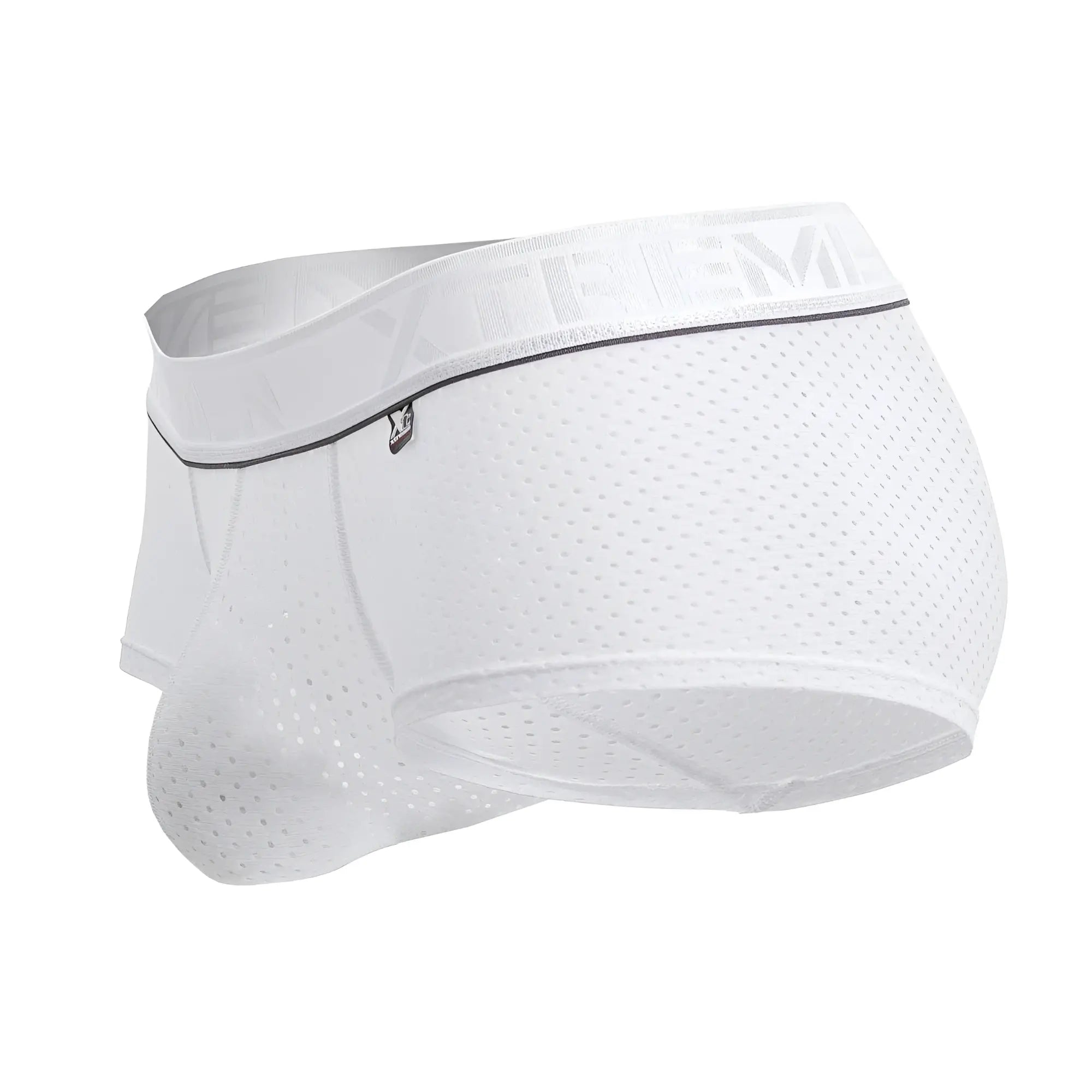 White microfiber mesh briefs with subtle gray trim and athem embroidered waistband xtremen 91212b trunks