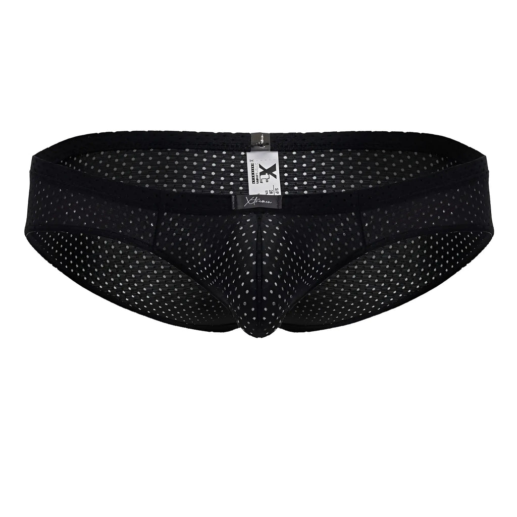 Xtremen 91213B microfiber black briefs with mesh fabric white dot pattern and elastic waistband for comfort
