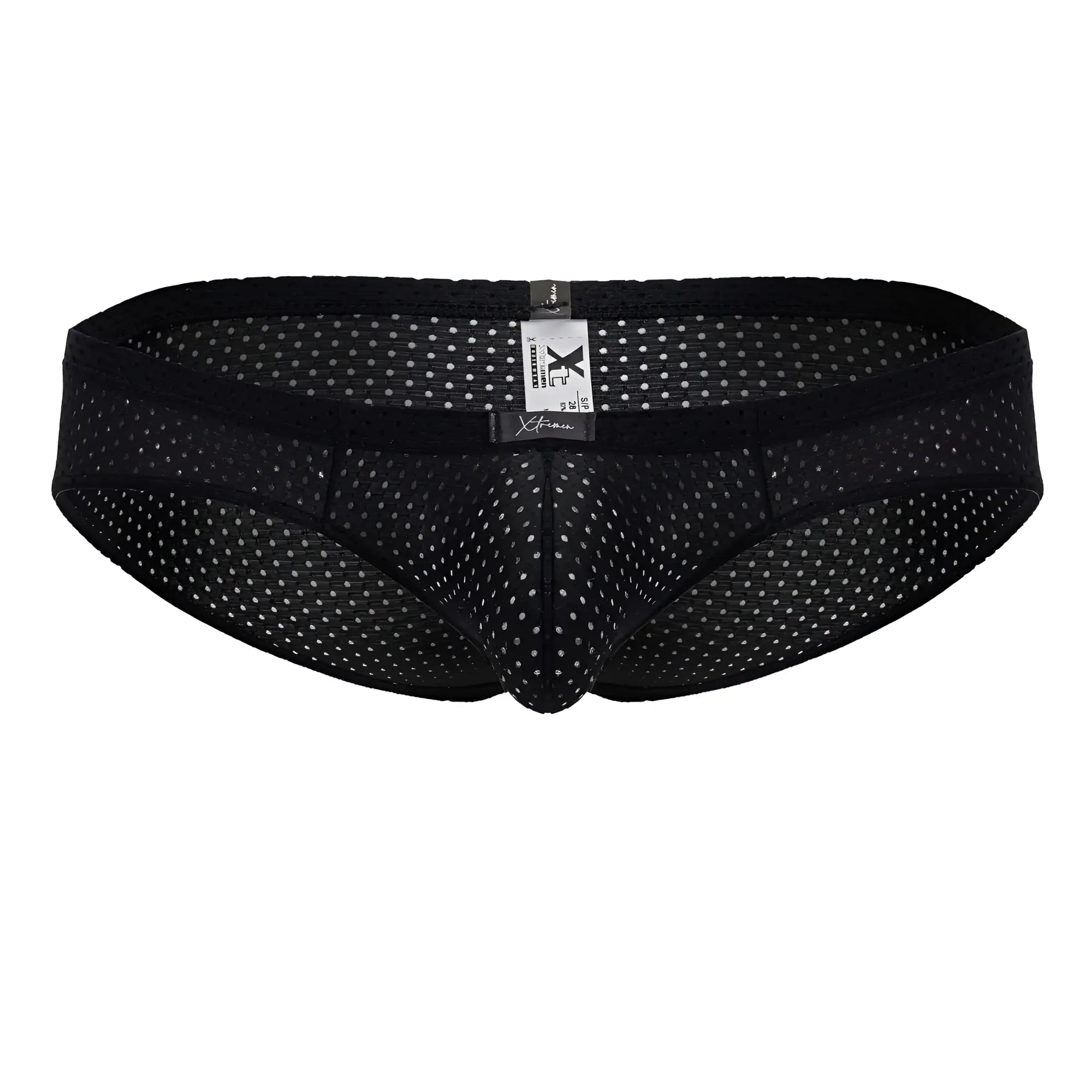 Xtremen 91213B microfiber black briefs with mesh fabric white dot pattern and elastic waistband for comfort