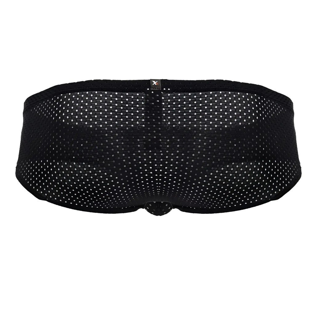 Black xtremen 91213b microfiber briefs with mesh fabric and subtle white dot pattern featuring a small brand tag