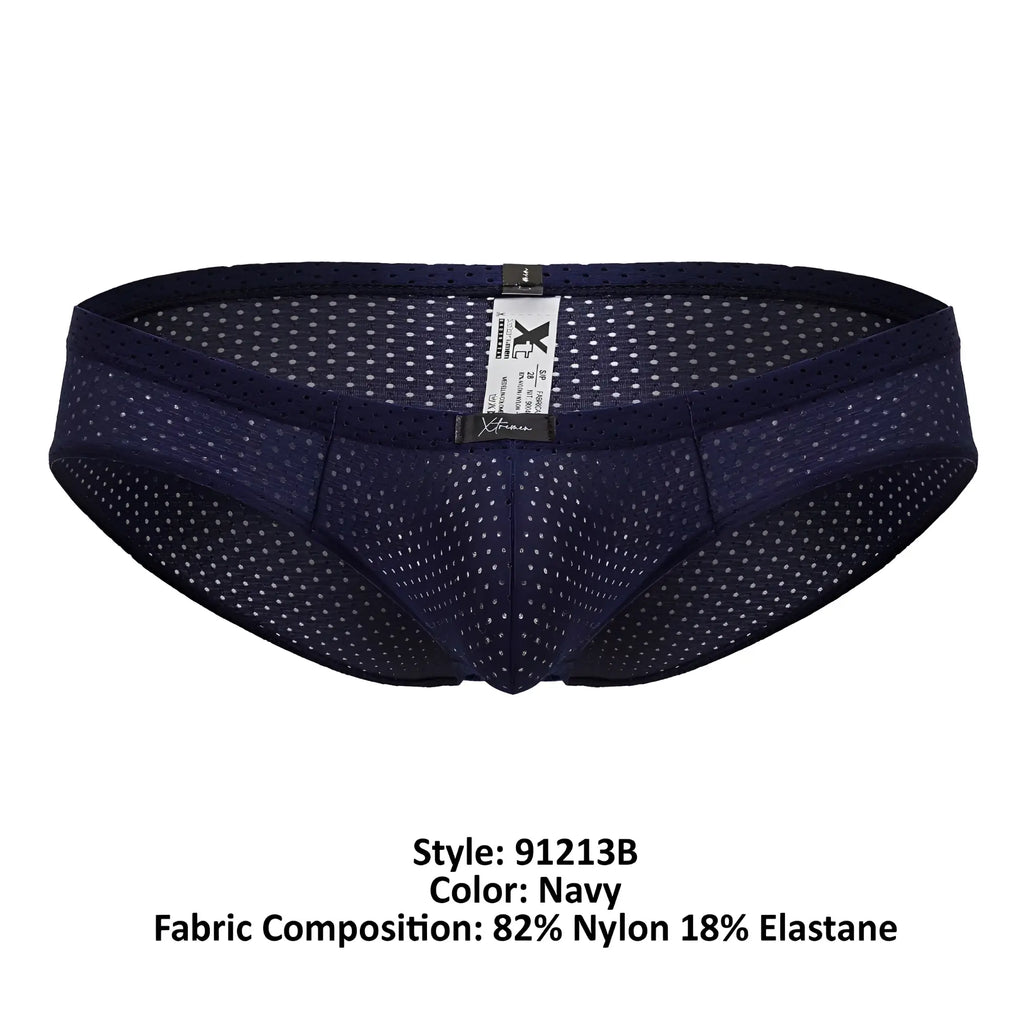 Navy xtremen 91213b microfiber briefs with mesh, subtle white dot pattern, and elastic waistband
