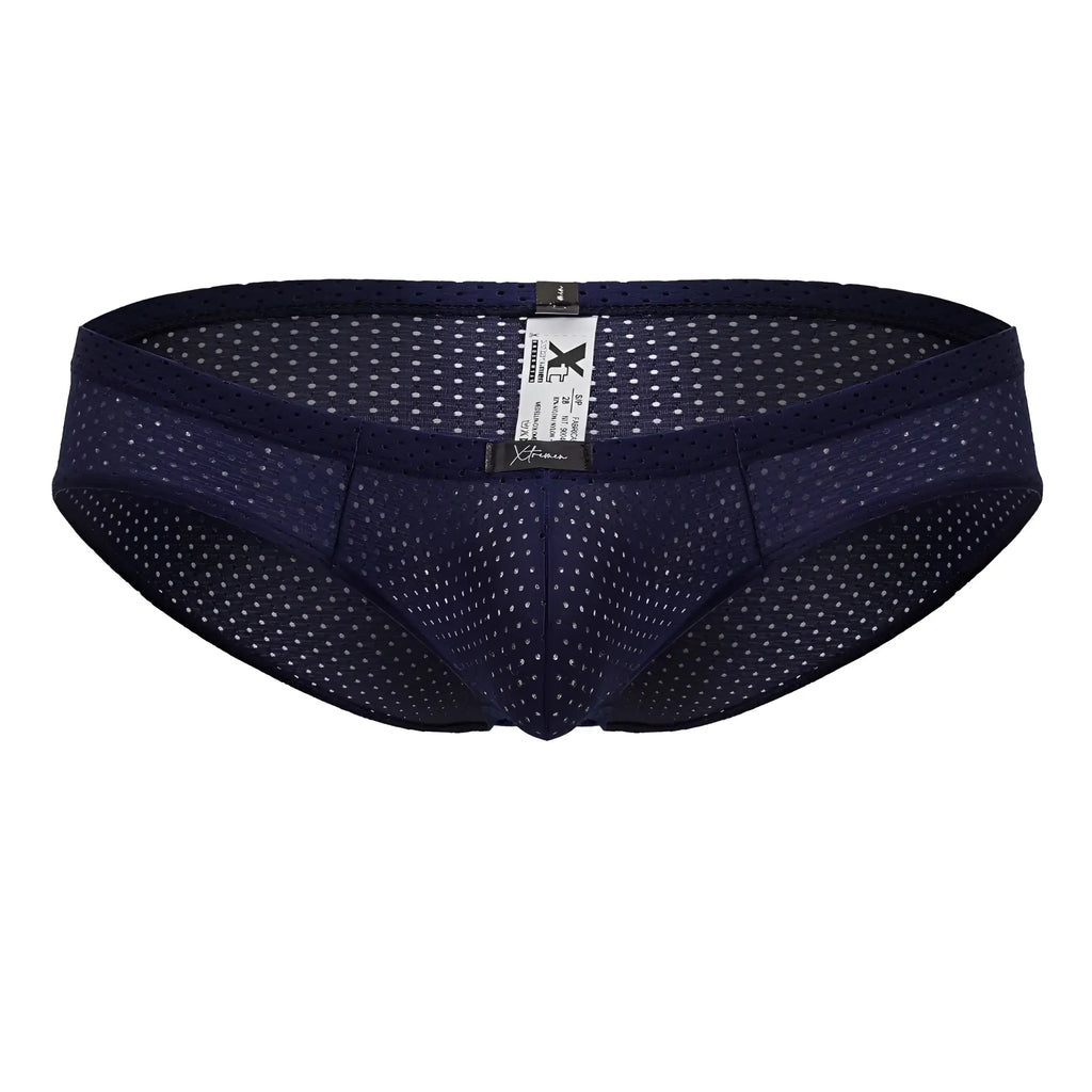 Dark blue xtremen 91213b microfiber briefs with mesh fabric subtle white dots and elastic waistband