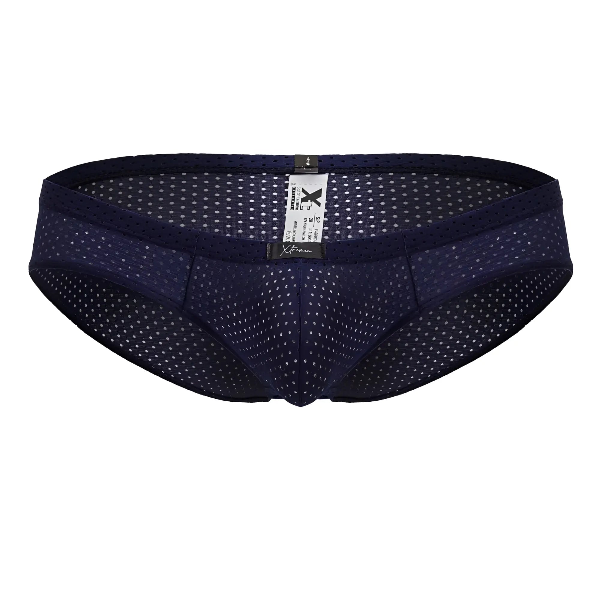 Dark blue xtremen 91213b microfiber briefs with mesh fabric subtle white dots and elastic waistband