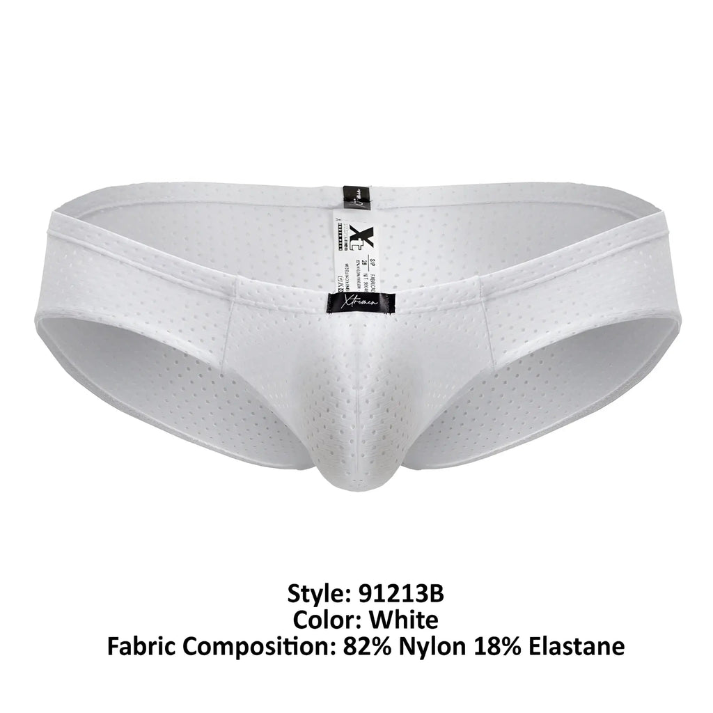 White xtremen 91213b microfiber briefs with perforated nylon elastane fabric central seam and branded tag