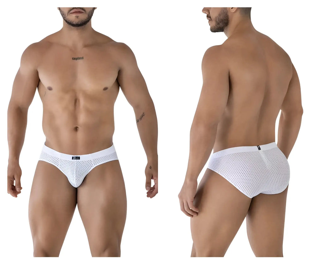 Xtremen 91213B white microfiber briefs with a subtle perforated pattern and minimalist mesh design