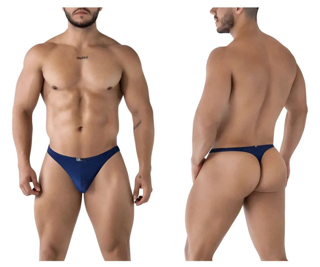 Navy blue mesh briefs with a small metallic logo front detail from Xtremen 91214B microfiber thongs collection
