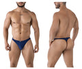 Navy blue mesh briefs with a small metallic logo front detail from Xtremen 91214B microfiber thongs collection