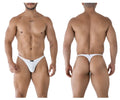 White mesh microfiber thong with a small black logo on the waistband from xtremen 91214b collection