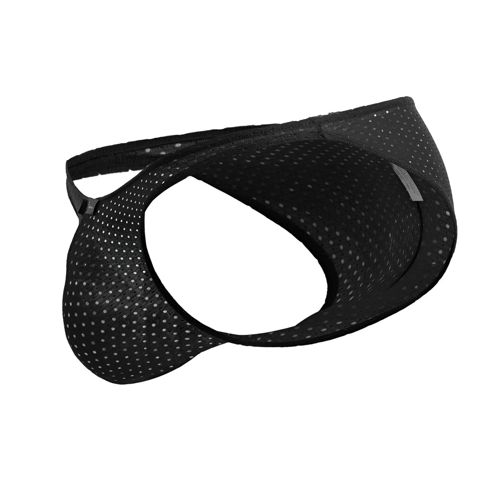 Black Xtremen 91215B microfiber bikini briefs with perforated black mesh fabric and elastic waistband