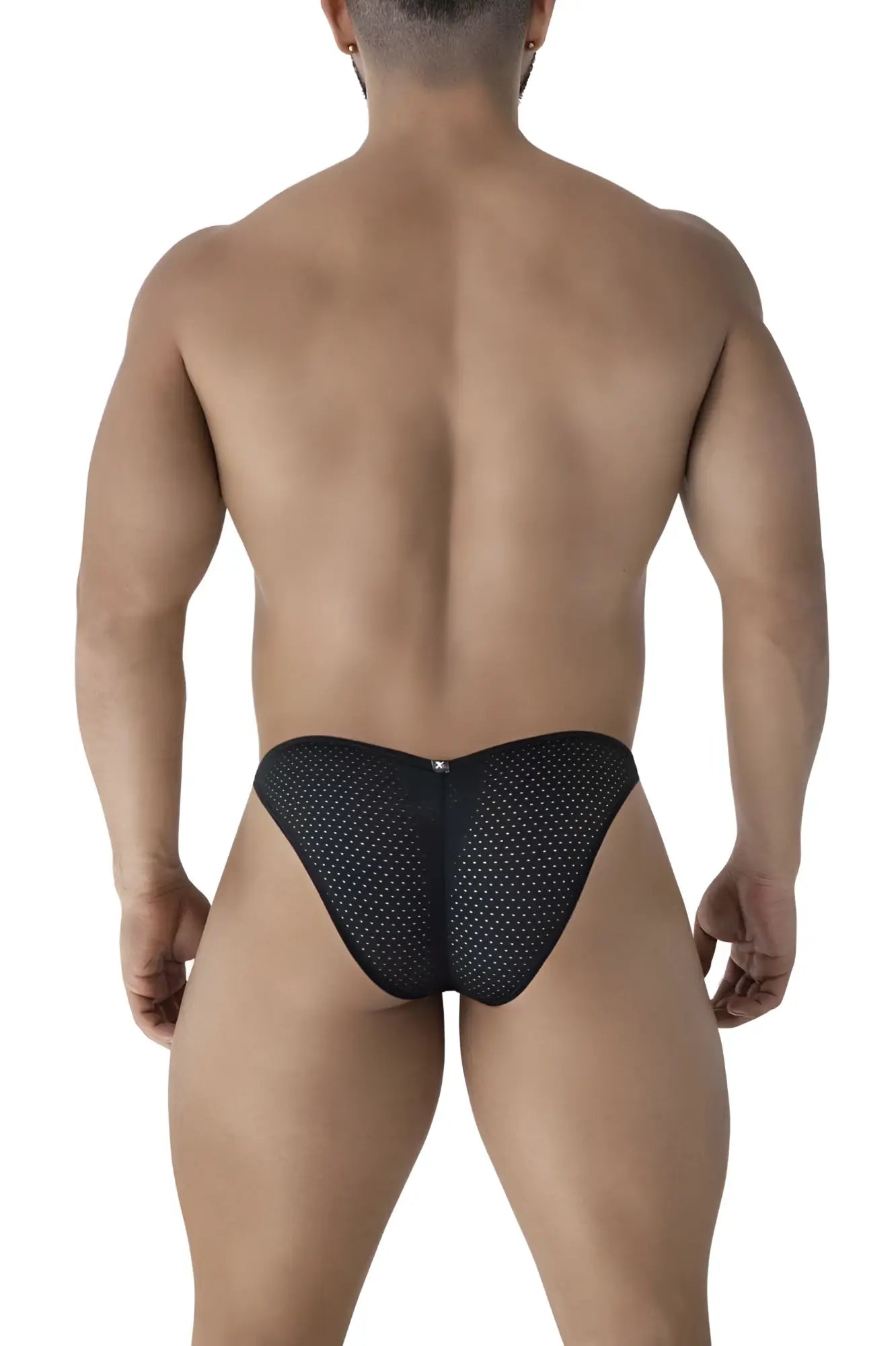 Black xtremen 91215b microfiber bikini briefs with black mesh and a subtle pattern visible from the front